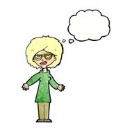 cartoon woman wearing glasses with thought bubble N20