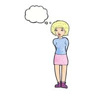 cartoon shy woman with thought bubble N51