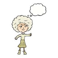 cartoon annoyed old woman with thought bubble N21