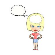 cartoon woman thinking with thought bubble N16