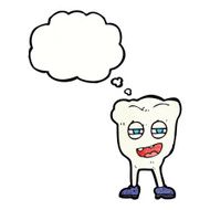 cartoon funny tooth character with thought bubble N3