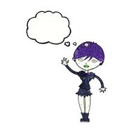 cartoon vampire girl waving with thought bubble N11