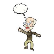 cartoon frightened old man with thought bubble N37