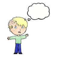 cartoon boy with growth on head thought bubble N38