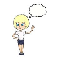 cartoon woman waving with thought bubble N351