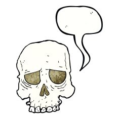 cartoon spooky skull with speech bubble N159
