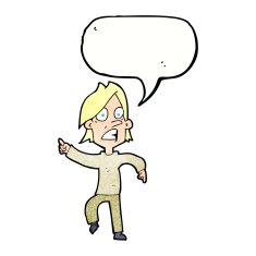 cartoon worried man pointing with speech bubble N31
