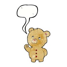 cartoon waving teddy bear with speech bubble N37