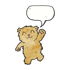 cartoon waving teddy bear with speech bubble N38