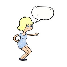 cartoon girl pointing with speech bubble N29
