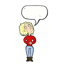 cartoon woman looking upwards with speech bubble N10