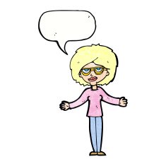 cartoon woman wearing spectacles with speech bubble N42