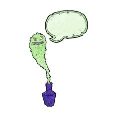 cartoon spooky ghost in bottle with speech bubble N11