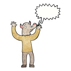 cartoon happy werewolf man with speech bubble N7