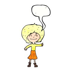 cartoon happy girl giving thumbs up symbol with speech bubble N10