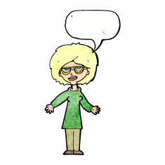 cartoon woman wearing glasses with speech bubble N21