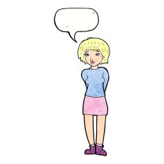 cartoon shy woman with speech bubble N52