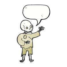 cartoon skeleton waving with speech bubble N11