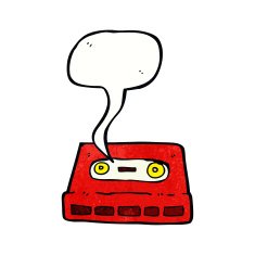 cartoon cassette tape with speech bubble N7