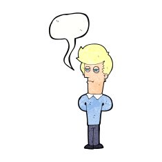 cartoon jaded man with speech bubble N17