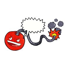 cartoon burning bomb with speech bubble N5