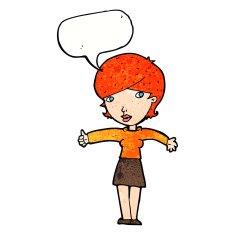 cartoon woman giving thumbs up symbol with speech bubble N73