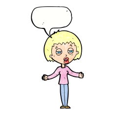 cartoon suspicious woman with speech bubble N22