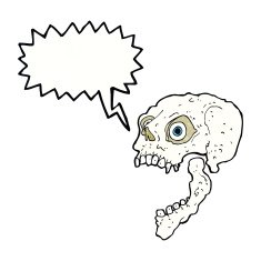 cartoon scary skull with speech bubble N26