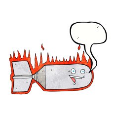 cartoon falling bomb with speech bubble N7