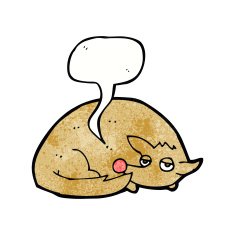 cartoon curled up dog with speech bubble N11