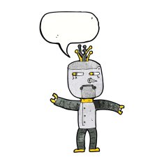 cartoon robot with speech bubble N202
