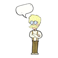 cartoon hipster man with mustache and spectacles speech bub N11