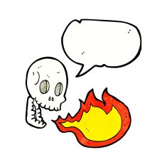 cartoon fire breathing skull with speech bubble N7