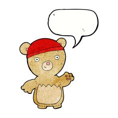 cartoon teddy bear wearing hat with speech bubble N3