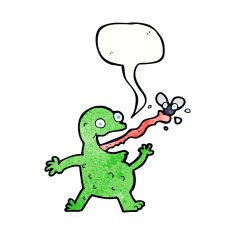 cartoon frog catching fly with speech bubble N12