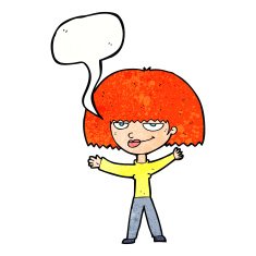 cartoon smug woman with speech bubble N22
