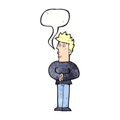 cartoon nervous man with speech bubble N146