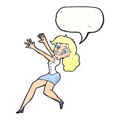 cartoon happy woman jumping with speech bubble N11