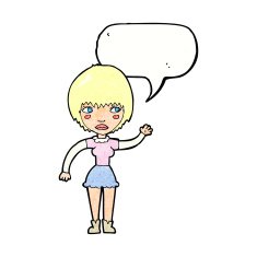 cartoon waving woman with speech bubble N158