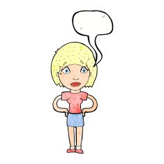 cartoon worried woman with speech bubble N81