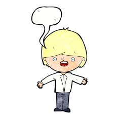 cartoon happy boy with open arms speech bubble N18