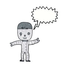 cartoon robot with speech bubble N203