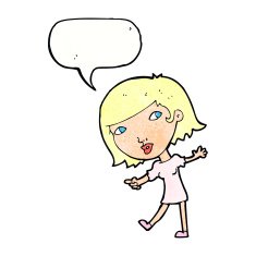 cartoon happy girl gesturing to follow with speech bubble N11