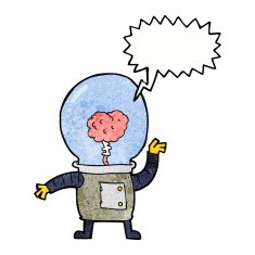 cartoon robot cyborg with speech bubble N11