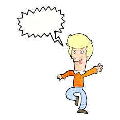 cartoon man dancing with speech bubble N7