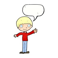 cartoon happy waving boy with speech bubble N21
