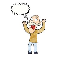 cartoon old man getting a fright with speech bubble N10