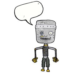 cartoon old robot with speech bubble N11