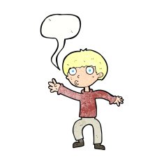 cartoon boy waving warning with speech bubble N11