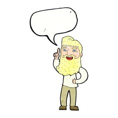 cartoon happy bearded man with idea speech bubble N11